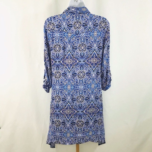 Cupio Handkerchief Hem Dress Button Down Top To Bottom Sz S Blue Black EUC - Picture 5 of 11